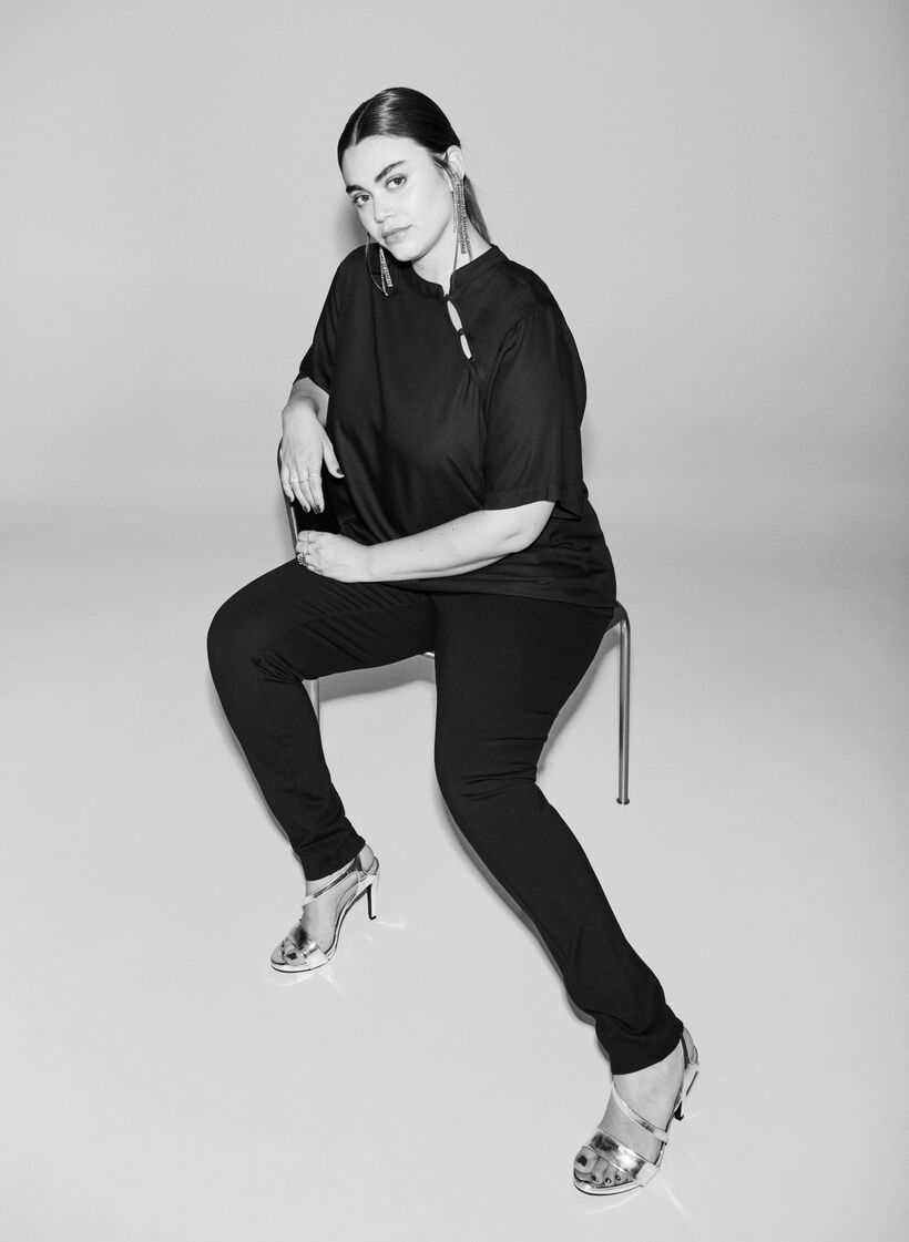 Leggings med bred elastik i taljen, Sort, Image