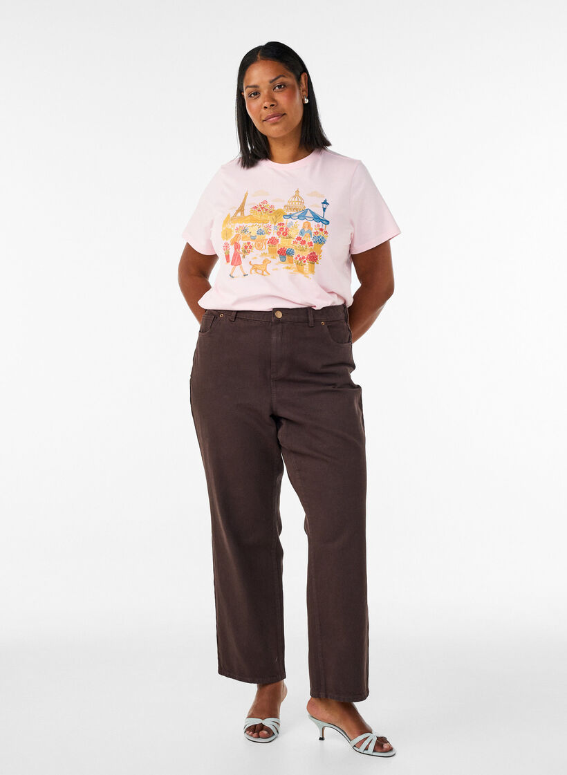 T-shirt i &oslash;kologisk bomuld med frontmotiv, Lyser&oslash;d, Model image number 1