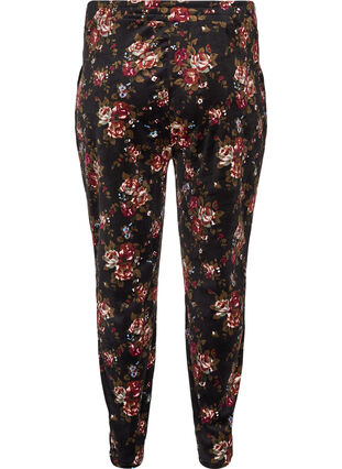 Velour bukser med lommer og blomsterprint, Flower AOP, Packshot image number 1