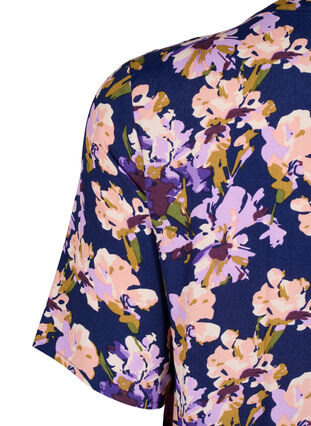 Kortærmet viskose kjole med print, Small Flower AOP, Packshot image number 3