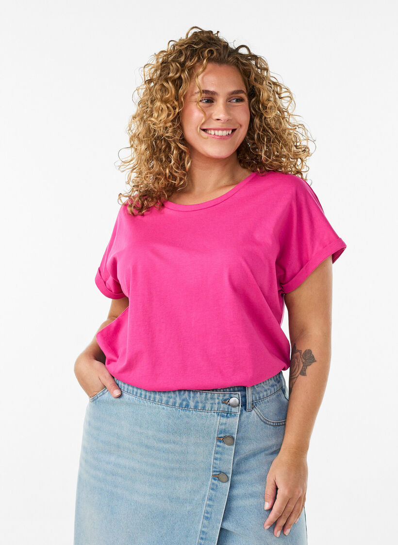 Kort&aelig;rmet T-shirt i bomuldsblanding, Lyser&oslash;d, Model image number 0