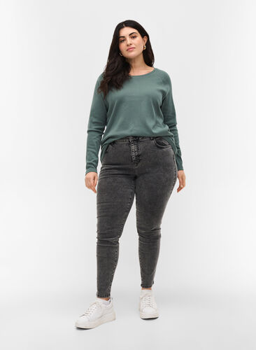 Super slim Amy jeans med høj talje, Grey Denim, Model image number 0