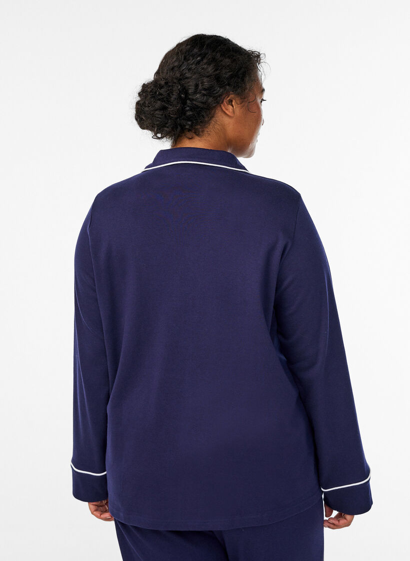 Bomulds pyjamas-skjorte med brystlomme, Bl&aring;, Model image number 2