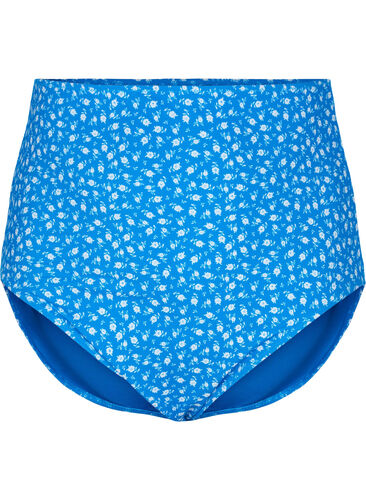 Ekstra højtaljet bikini trusse med blomsterprint, Blue Flower Print, Packshot image number 0