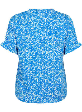 Kortærmet bluse med print , Blue Ditsy, Packshot image number 1