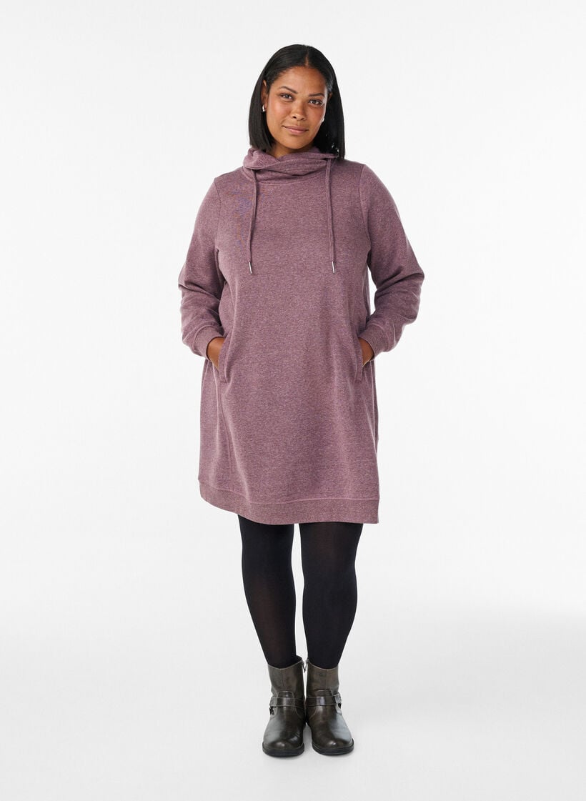 Kort sweatkjole med h&oslash;j krave og lommer, R&oslash;d, Model image number 1