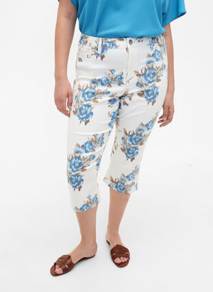 Amy capri jeans med blomsterprint og høj talje, White B.AOP, Model image number 2