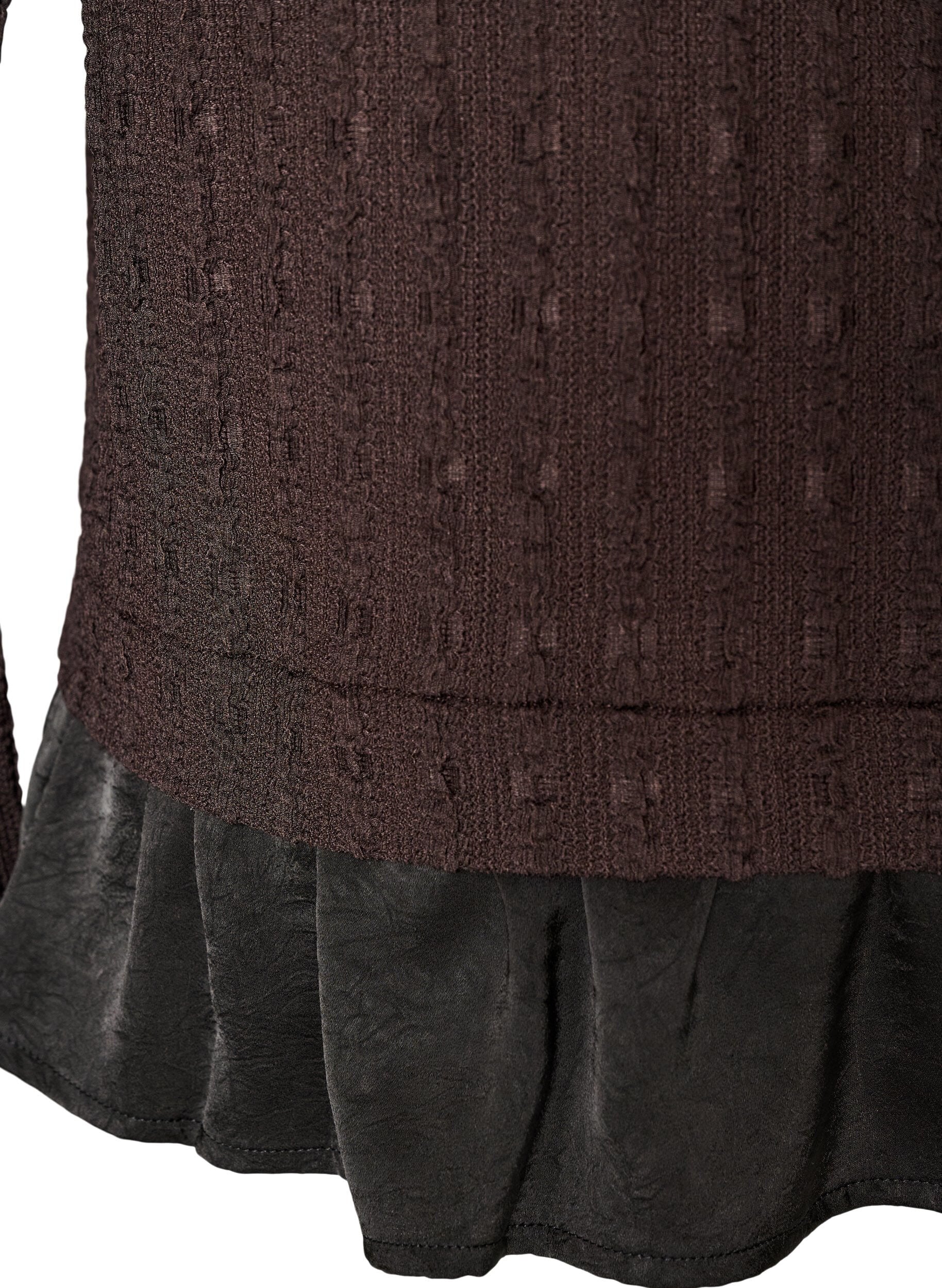 ZizziStruktureret bluse med fl&aelig;sekant, Brun, Packshot image number 3