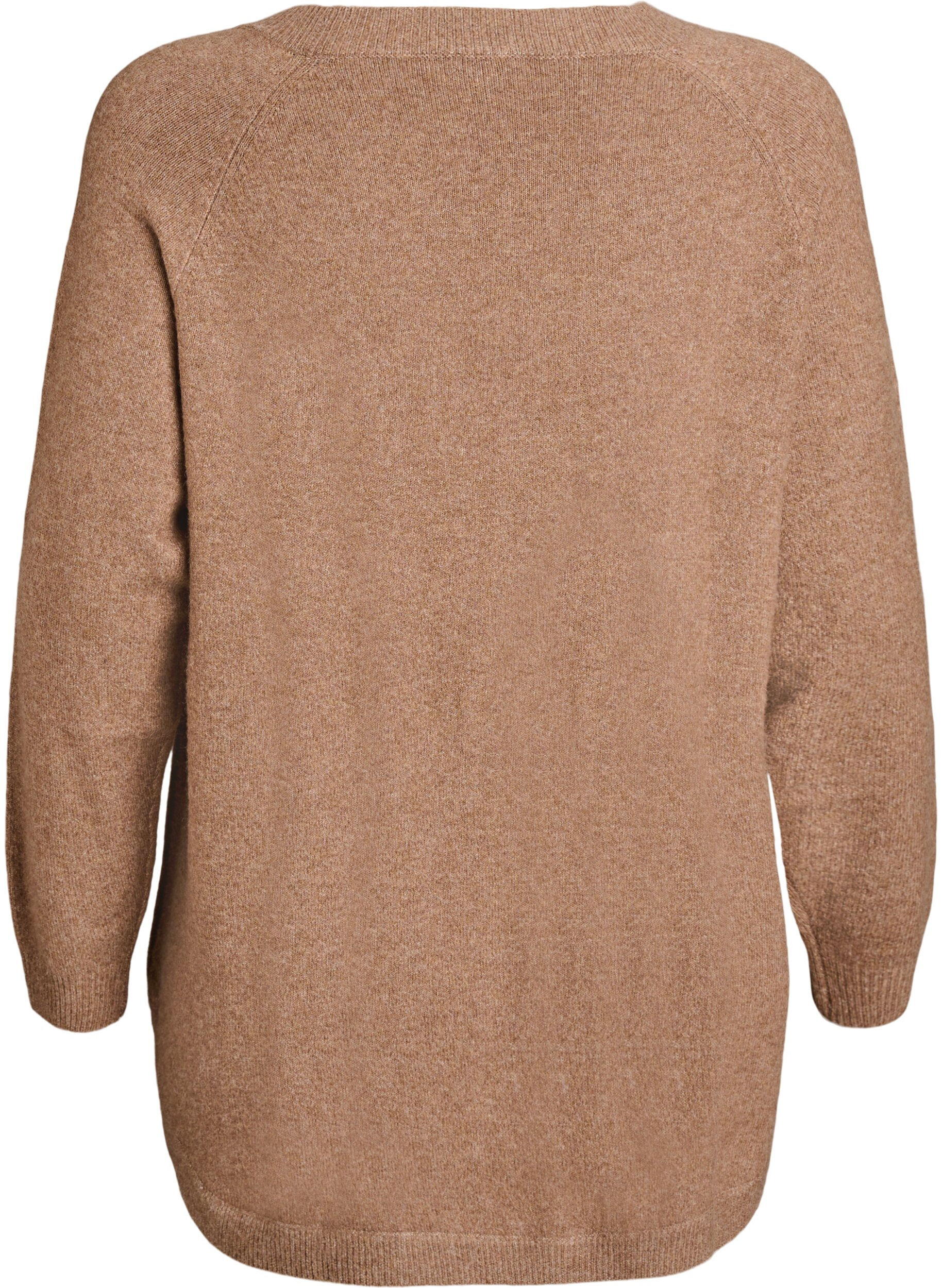 ZizziLang strikbluse med kugleknapper, Brun, Packshot image number 1