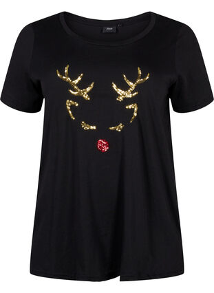 Jule t-shirt i bomuld, Black Reindeer, Packshot image number 0