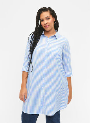 Lang stribet skjorte med 3/4 ærmer, Marina W. Stripe, Model image number 0