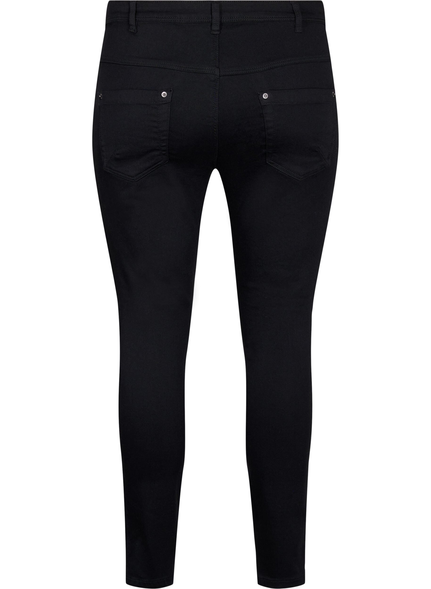 Zizzi Cropped Amy jeans med lynl&aring;sdetalje, Sort, Packshot image number 1