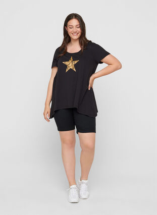 Kortærmet bomulds t-shirt med a-form, Black STAR, Model image number 2
