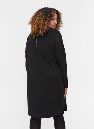 Ensfarvet kjole med rund halsudskæring, Black, Model image number 1