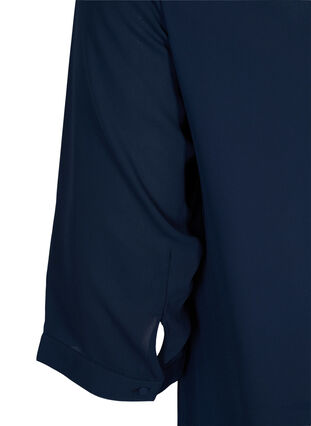 Bluse med 3/4 ærmer og asymmetrisk bund, Navy Blazer, Packshot image number 3
