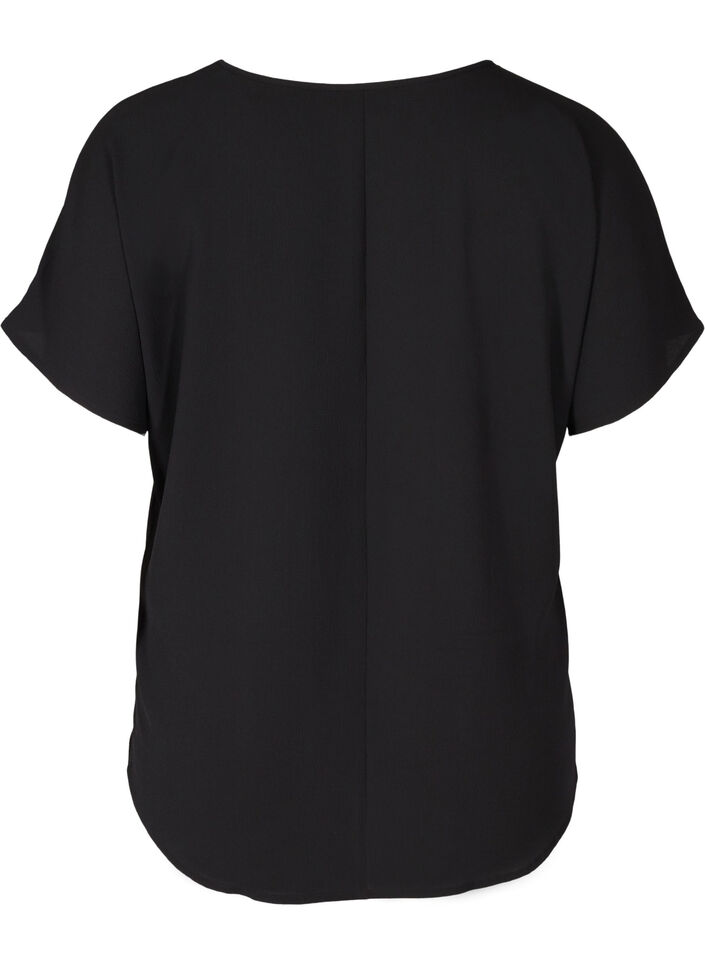 Bluse med korte &aelig;rmer og rund halsudsk&aelig;ring, Sort, Packshot image number 1