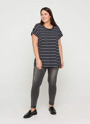 Stribet t-shirt i bomuld, Black/White Stripe, Model image number 2