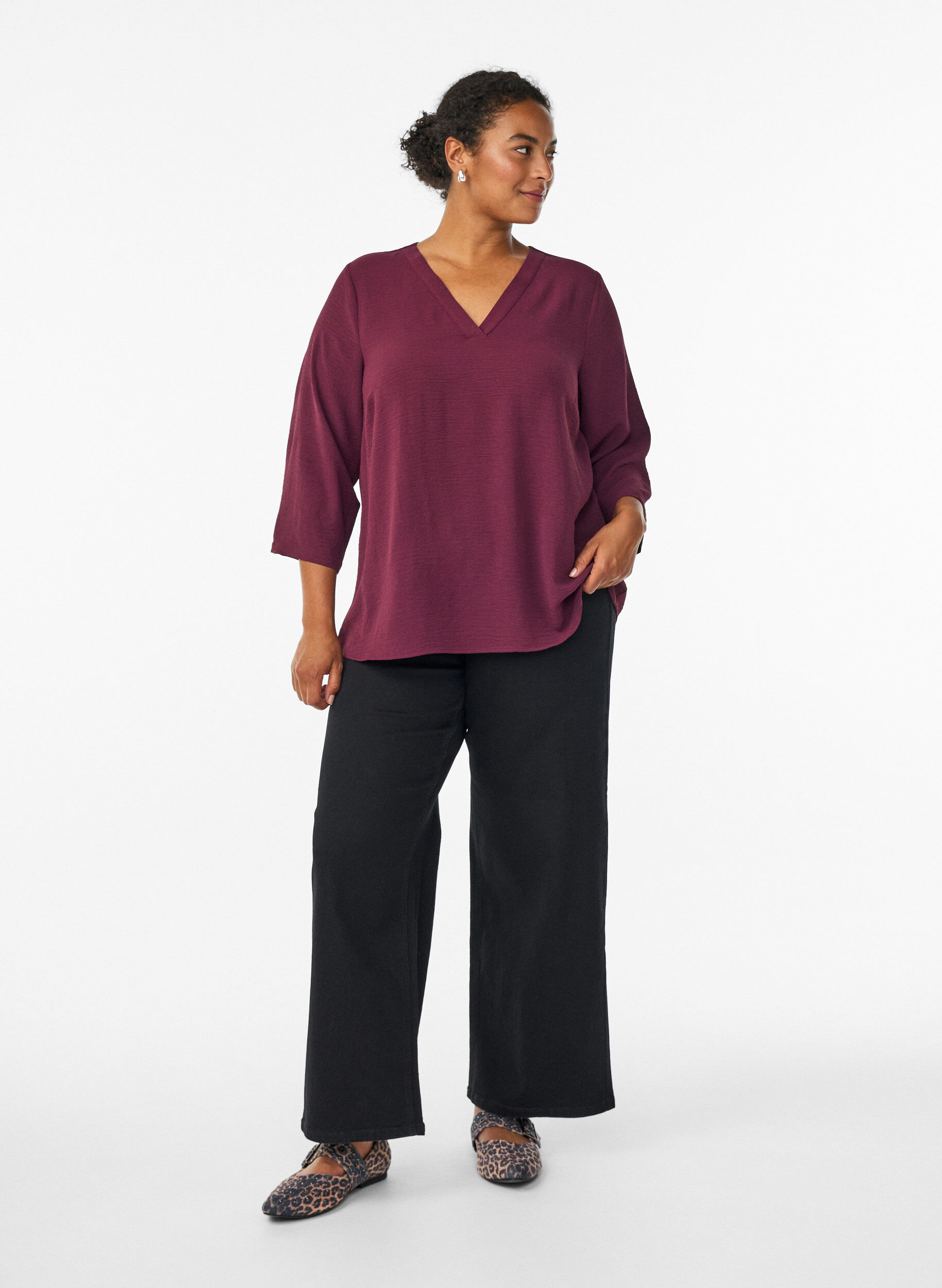 ZizziBluse med 3/4 &aelig;rmer, M&oslash;rk Bordeaux, Model image number 1