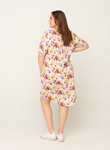 Kortærmet kjole med blomsterprint, Flower AOP, Model image number 1