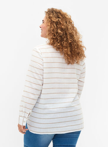 Skjortebluse med knaplukning, White Taupe Stripe, Model image number 1