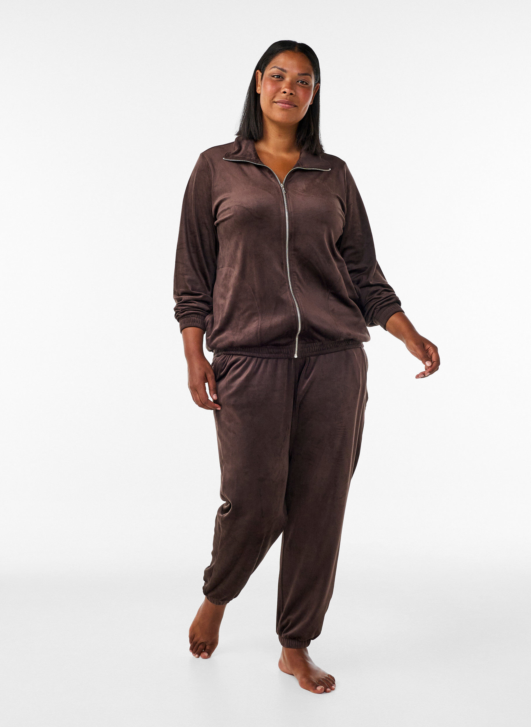 ZizziL&oslash;se bukser i velour, Brun, Model image number 0