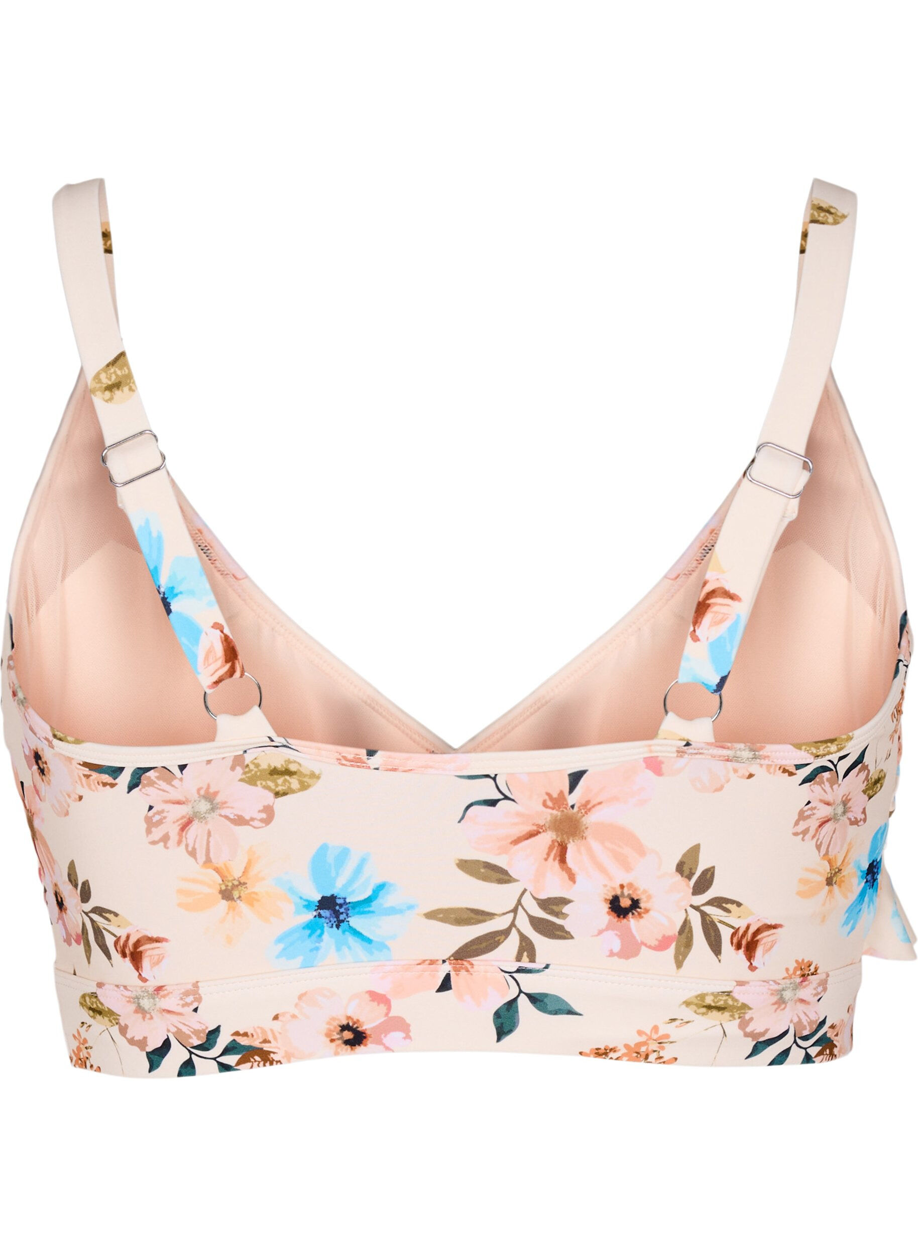 Zizzi Blomstret bikini bh med fl&aelig;sedetaljer, Beige, Packshot image number 1