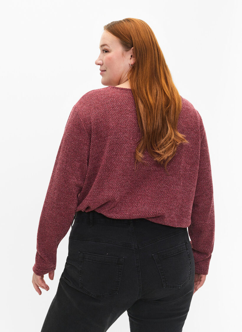 Meleret bluse med rund hals og lange &aelig;rmer, Dry Rose, Model image number 1