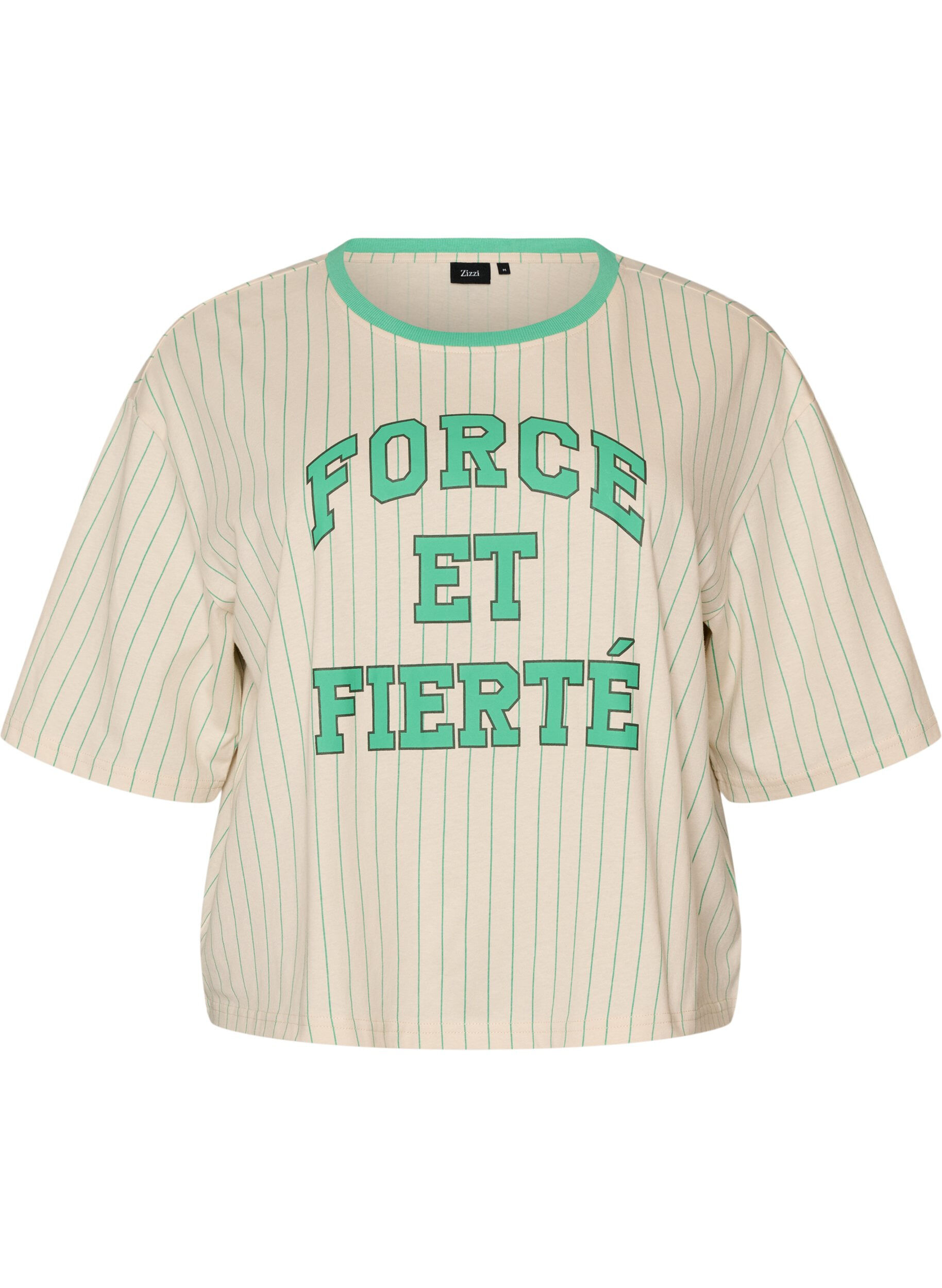 ZizziBoxy T-shirt med striber og statement-print, Vanilla, Packshot image number 0