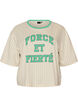 Boxy T-shirt med striber og statement-print, Vanilla, Packshot image number 0
