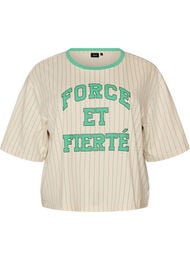 Boxy T-shirt med striber og statement-print, Vanilla