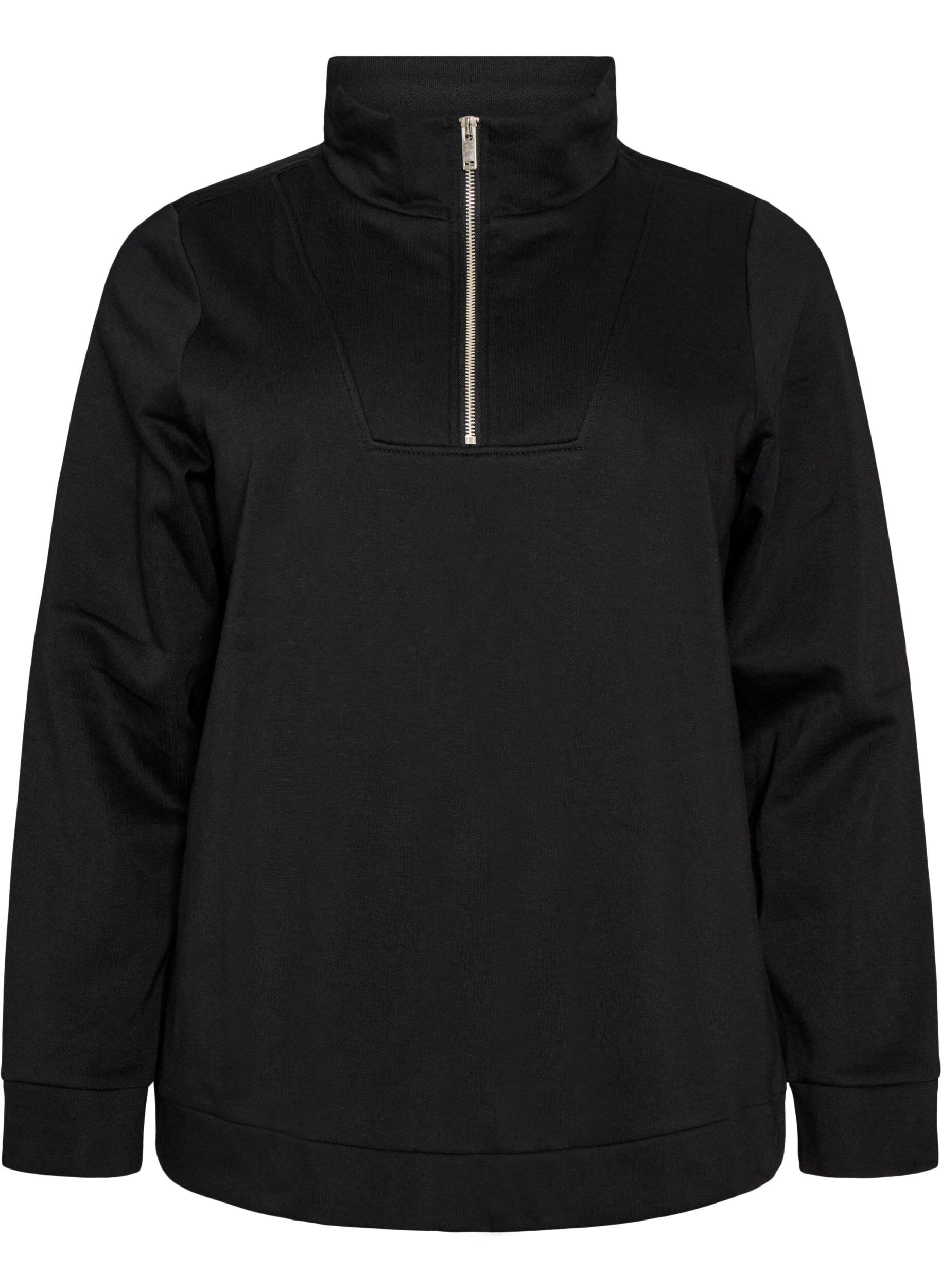 ZizziSweatshirt med h&oslash;j krave og lynl&aring;s, Sort, Packshot image number 0