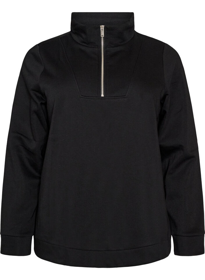 Sweatshirt med h&oslash;j krave og lynl&aring;s, Sort, Packshot image number 0