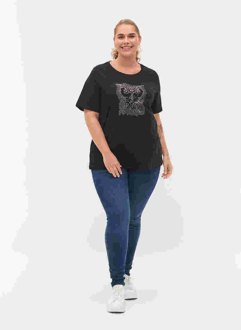 T-shirt med nitter i økologisk bomuld, Black Owl, Model image number 2