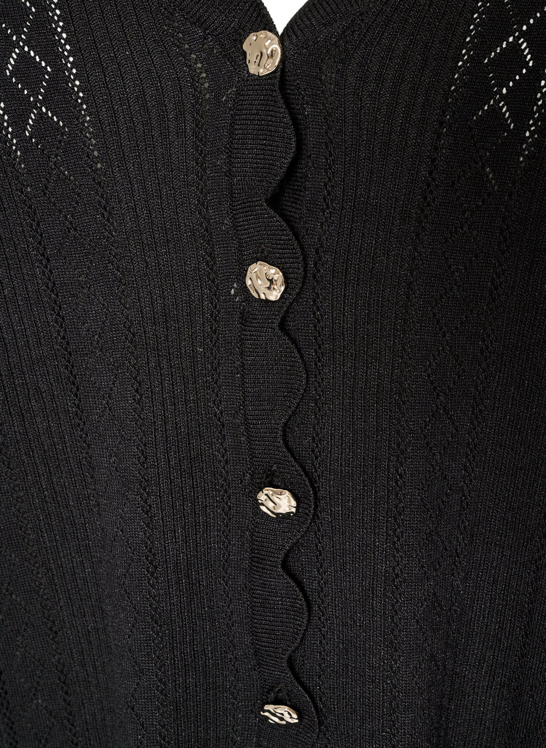 ZizziCardigan med hulm&oslash;nster og b&oslash;lgede kanter, Sort, Packshot image number 2