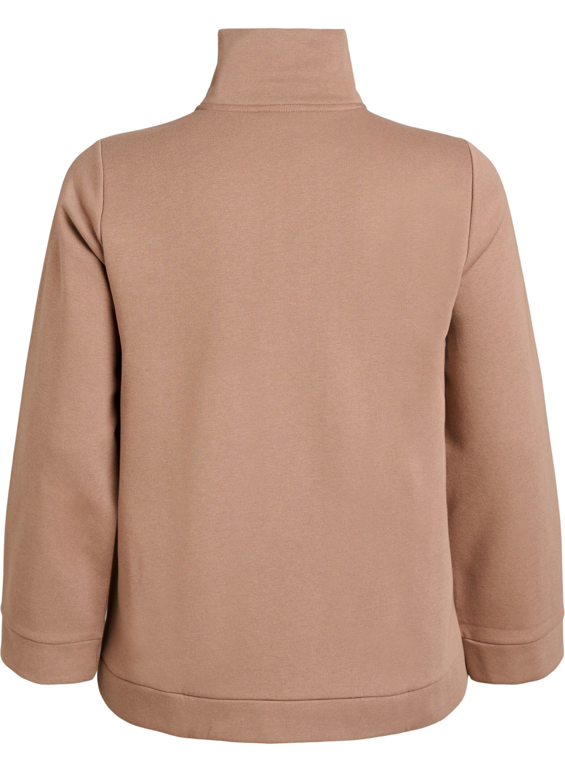 Zizzi Sweatshirt med h&oslash;j hals og lynl&aring;slukning, Brun, Packshot image number 1