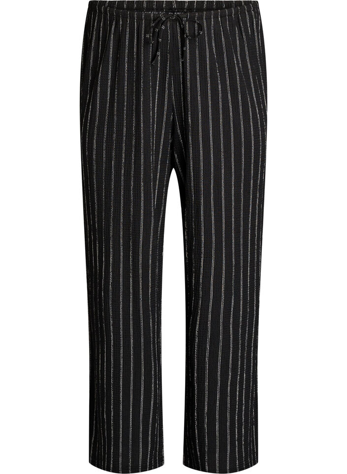 Bukser i let strukturkvalitet med brede ben, Sort, Packshot image number 0