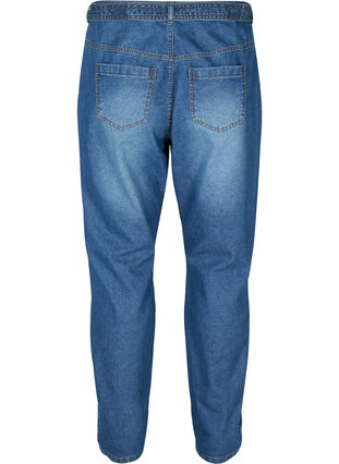 Højtaljede jeans med bælte, Blue denim, Packshot image number 1