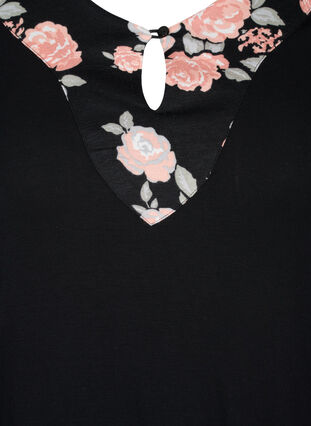 Natbluse i viskose med blomsterprint, Black Flower AOP, Packshot image number 2