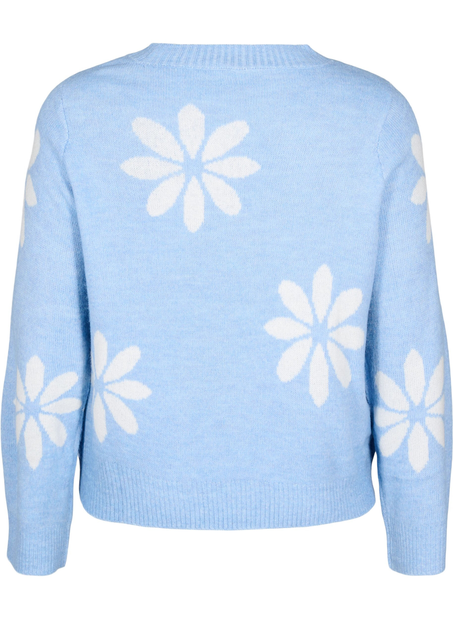 Zizzi Strikbluse med blomster, Della R. Blue Comb, Packshot image number 1