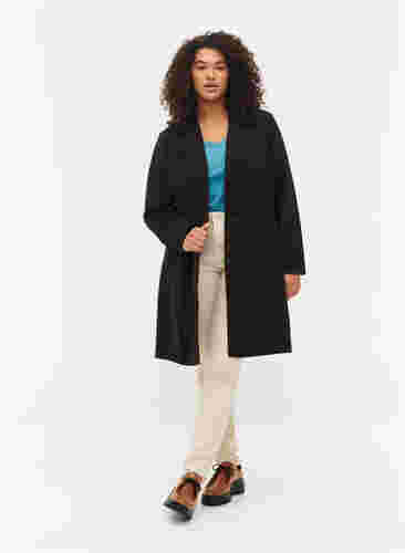 Lang frakke med knaplukning, Black, Model image number 3