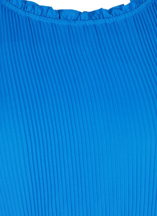 Langærmet plissékjole med flæser, Dazzling Blue, Packshot image number 2