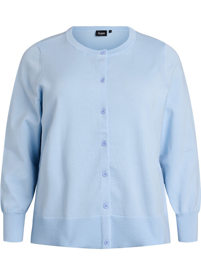 Finstrikket cardigan med rund hals, Bl&aring;, Packshot image number 0
