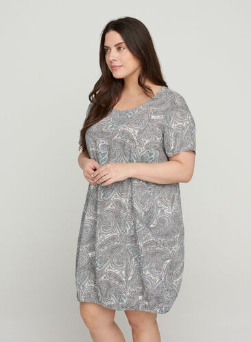 Kortærmet viskose kjole med print, Bright Paisley, Model image number 0