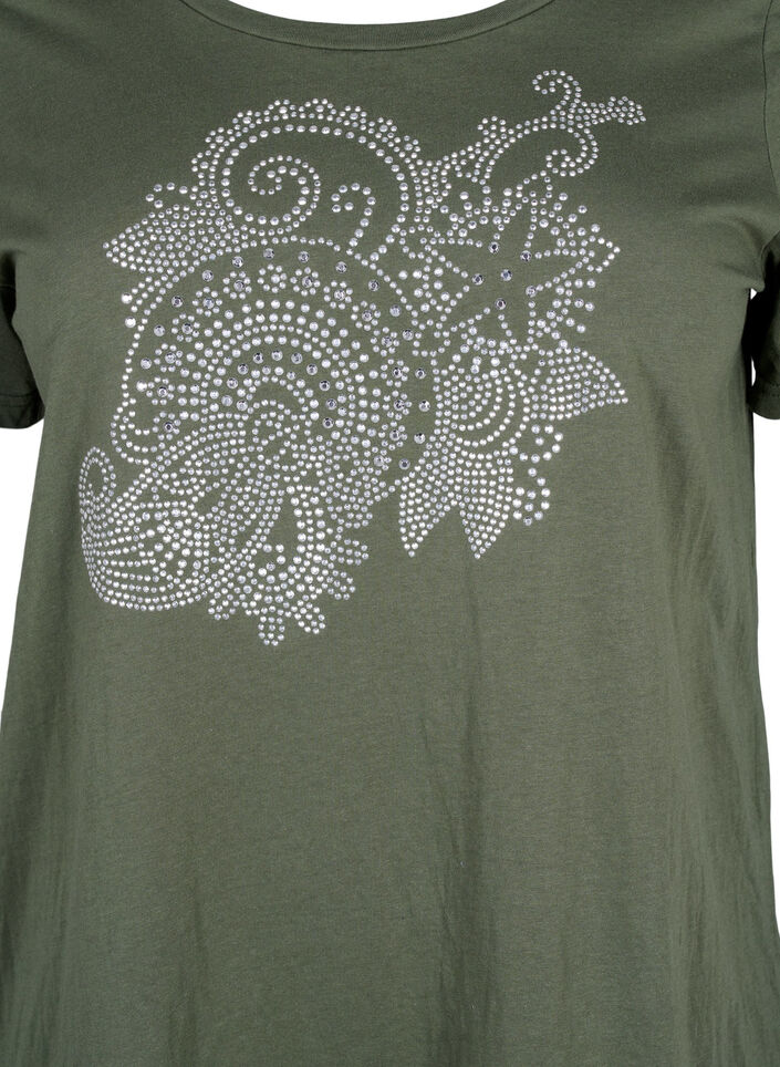 Bomulds t-shirt med rhinesten motiv, Thyme w. Rhinestones, Packshot image number 2