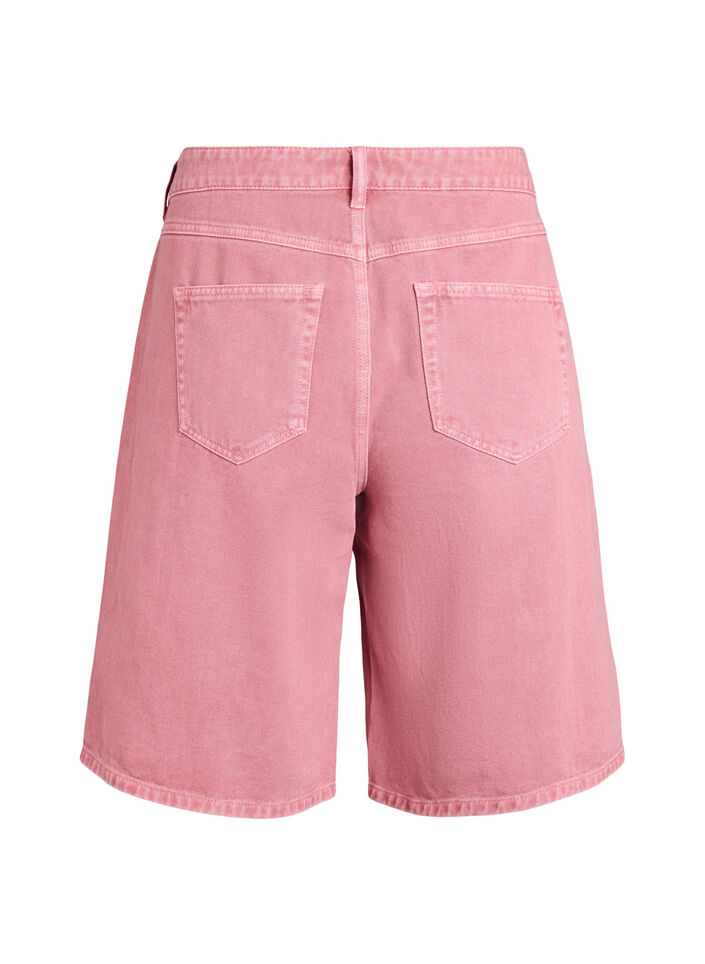 Farvede denim bermudashorts med h&oslash;j talje, Lyser&oslash;d, Packshot image number 1