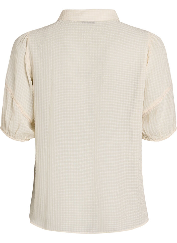 Bluse i b&aelig;k og b&oslash;lge med bindeb&aring;nd, Beige, Packshot image number 1