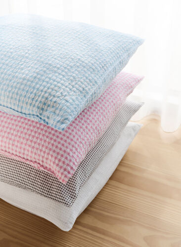 Ternet sengesæt i bomuld, White/White Check, Image image number 0