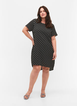Kjole med print og korte ærmer, Black w. Dots, Model image number 2