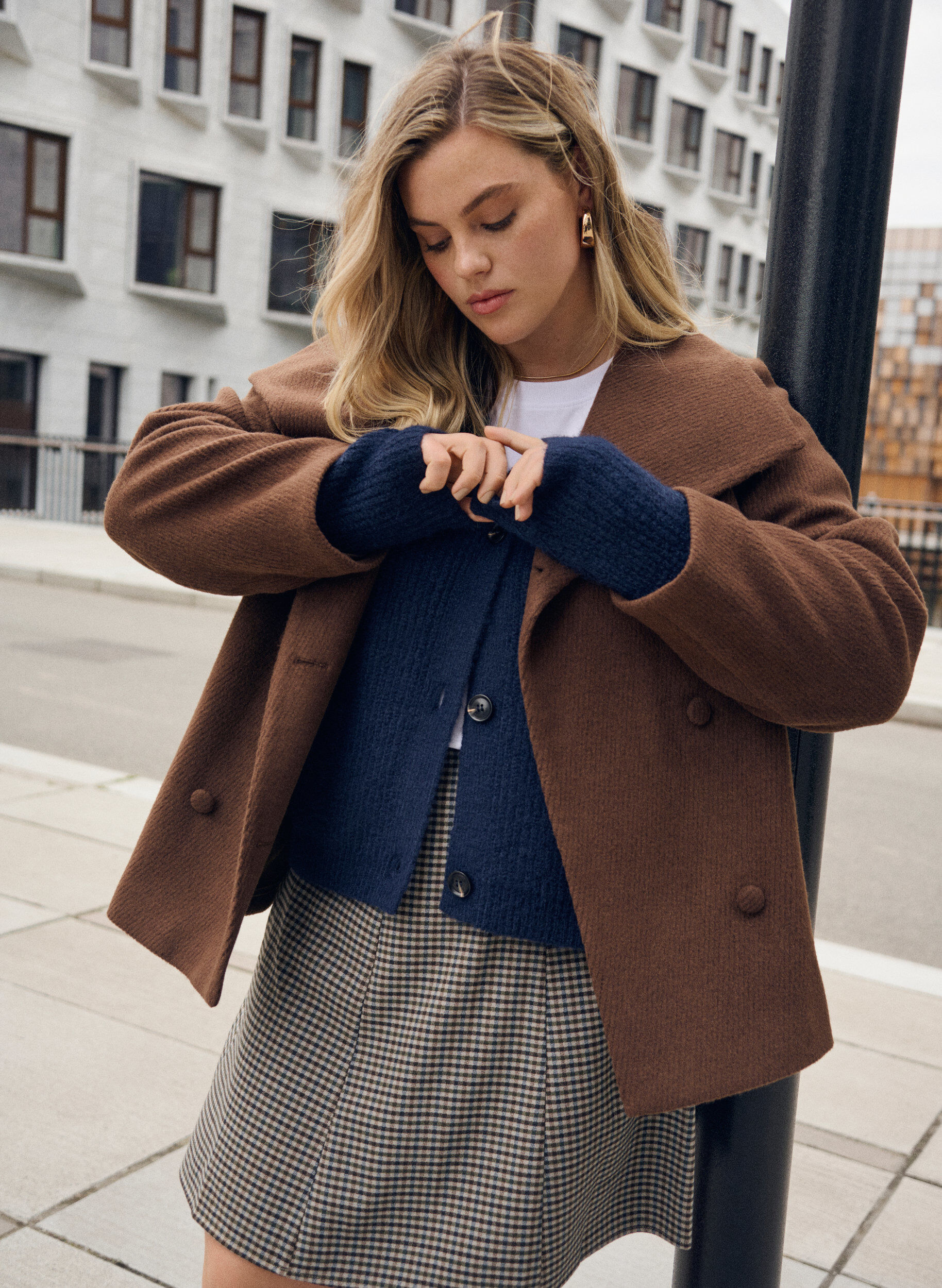 Zizzi Cardigan i strik med v-hals, Bl&aring;, Image image number 0