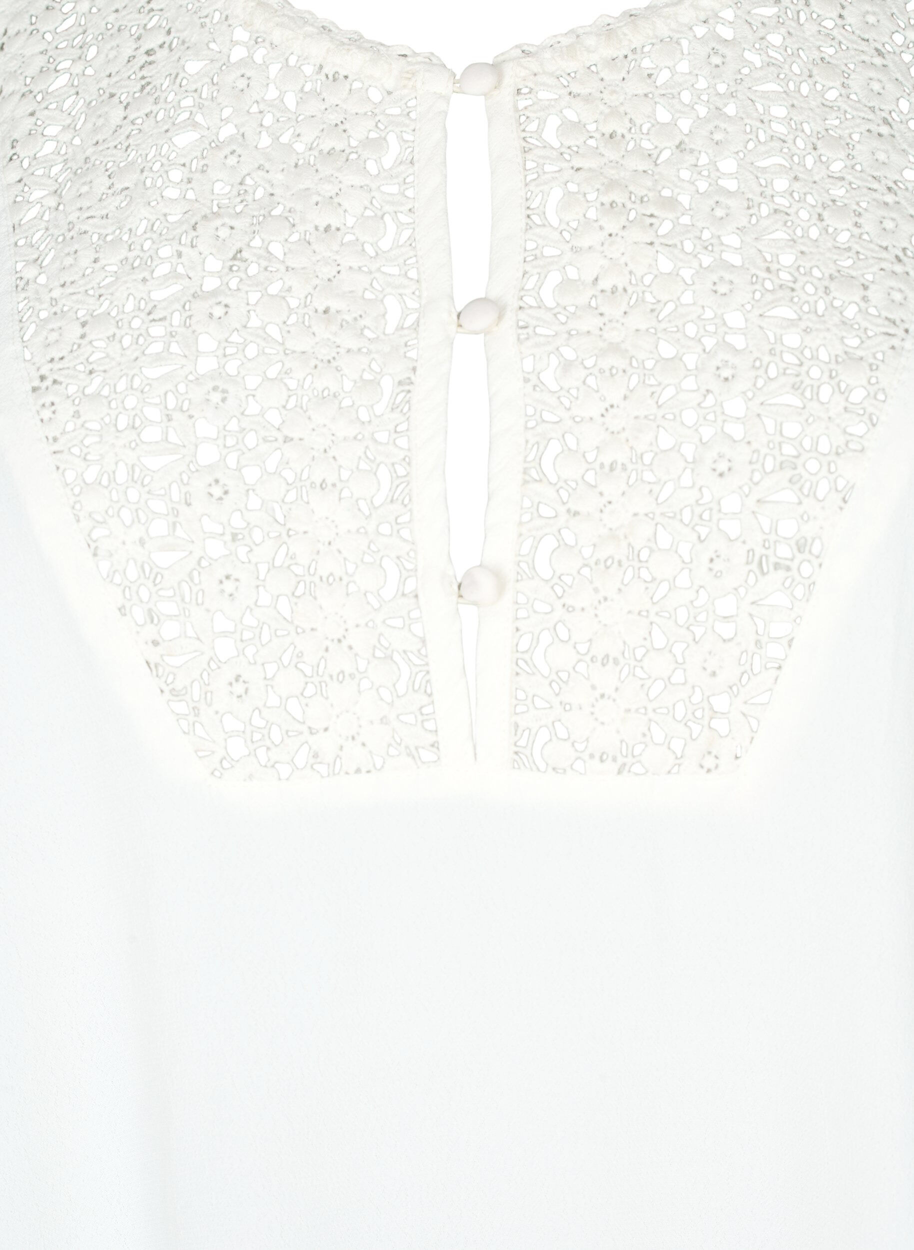 Zizzi Viskose bluse med 1/2 &aelig;rmer og broderet detalje, Snow White, Packshot image number 2